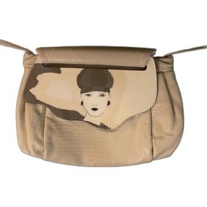 Ltd Ed Vintage 80s 'Moon Bag' Hand Painted Face Plate Cream Leather costume prop